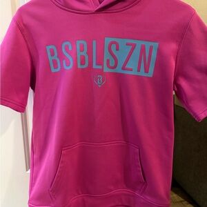 BSBLSZN Kids Short-Sleeve Hoodie - Hot Pink with Aqua Logo